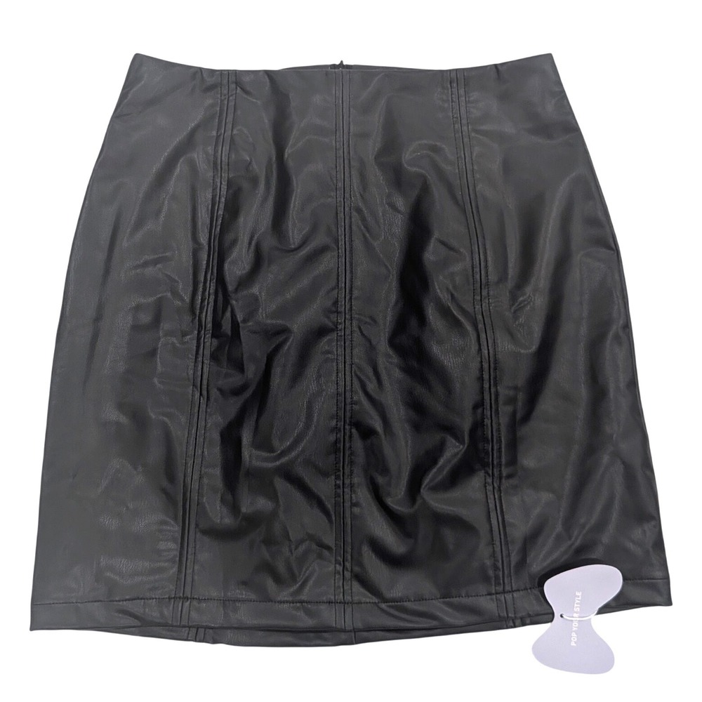 NWT MangoPop Blk Faux Leather Mini Skirt High Waisted Paneled Bodycon Goth SMALL
